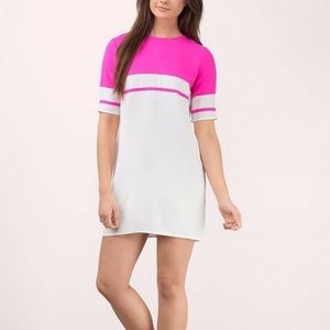 Tobi hot pink and white striped color block dress